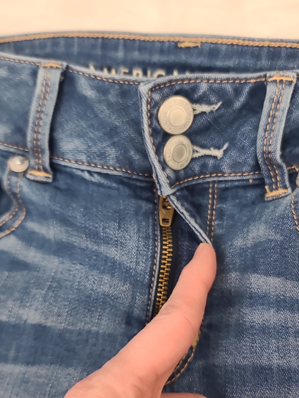AE Next Level Artist Stretch Cotton Denim Low Rise Straight Crop Leg Jean Blue - Picture 12 of 17